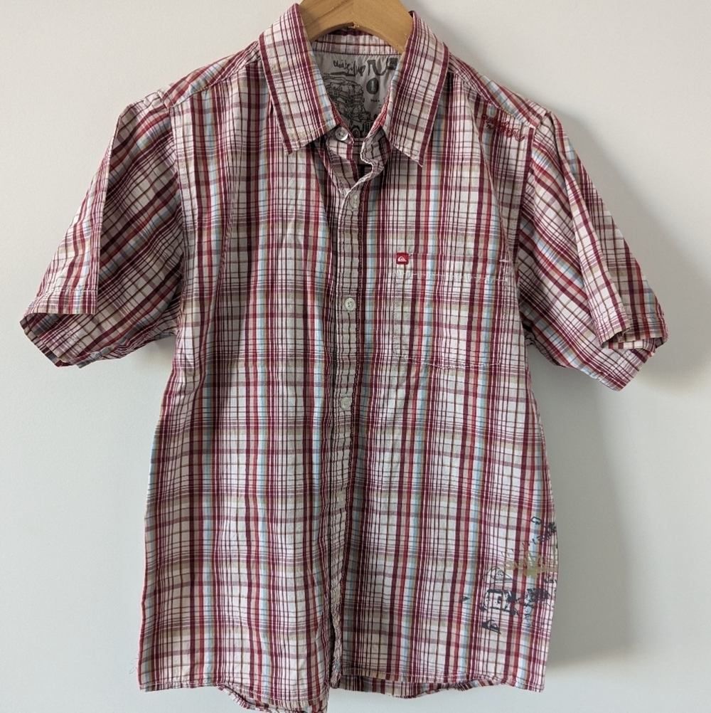 Quicksilver Boy's Plaid Red Button Down Casual Shirt Size Youth Large Gorpcore
